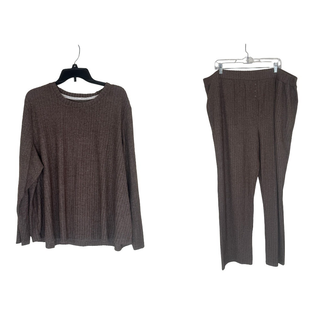 Berkshire Homewear Pajama Set Women 2X Brown Hacci Knit Long Sleeve Pant 2pc New